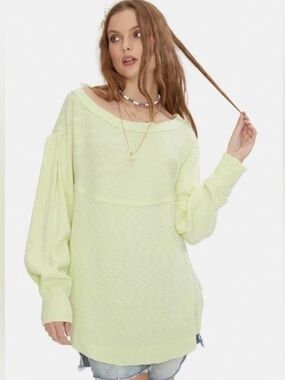 We The Free Pale Lime Off-the-Shoulder Oversized Sweater